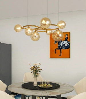 Lustre moderne cognac nordique suspension salon boules Verre